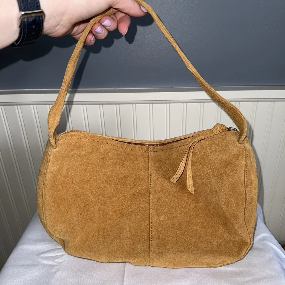 Margot New York CAMILA HOBO Suede Crescent Purse Shoulder Bag Light Brown Camel